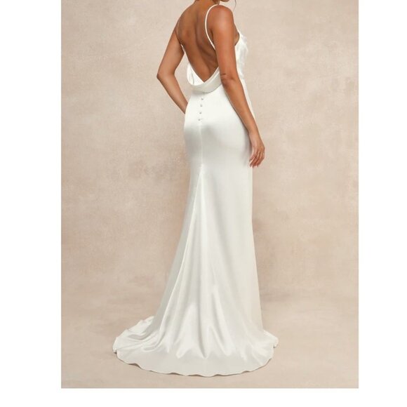 Lulus Lovely Endearment White Satin Sleeveless Backless Maxi Dress Size XS NWT - Picture 4 of 7